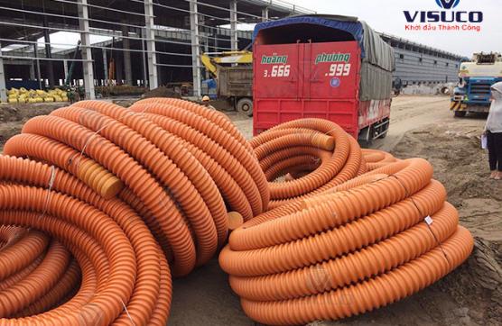 Cấp ống xoắn HDPE tại nhà máy VINFAST